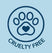 Cruelty Free logo with paw print and heart on a light blue background