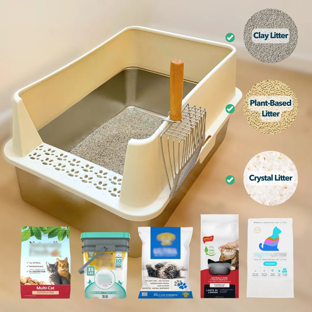 4furbaby Cat litter box with accessories and different types of cat litter