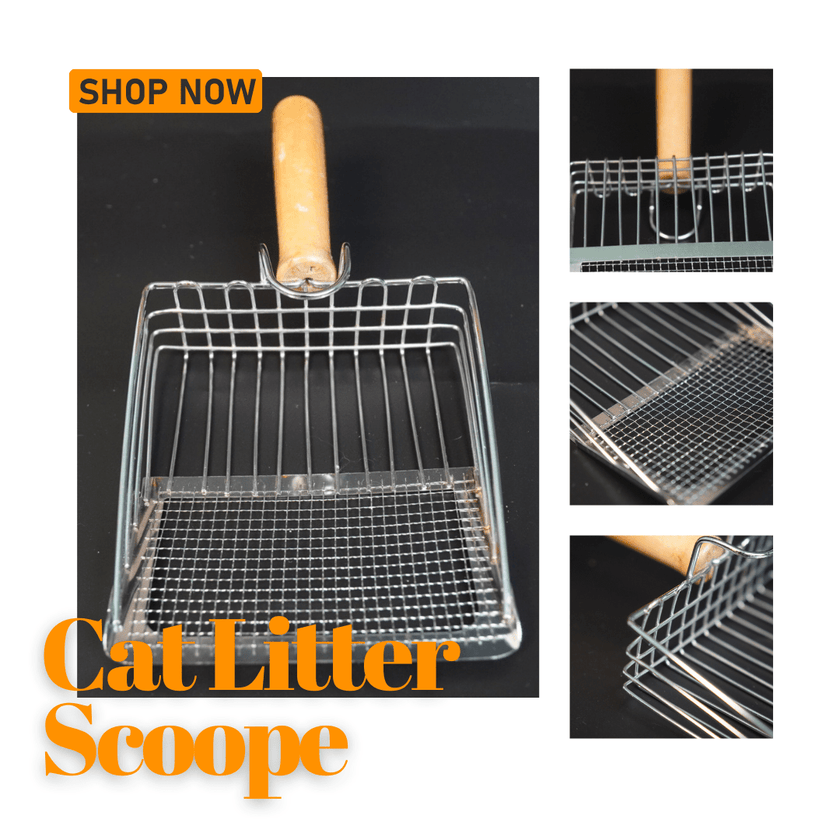 2 - in - 1 Stainless Steel Cat Litter Scoop - Wooden Handle, Efficient Cleaning - 4FurBaby