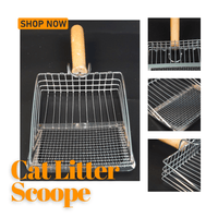 2 - in - 1 Stainless Steel Cat Litter Scoop - Wooden Handle, Efficient Cleaning - 4FurBaby