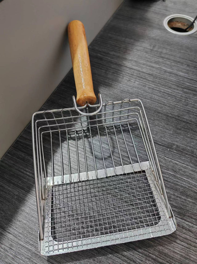 2 - in - 1 Stainless Steel Cat Litter Scoop - Wooden Handle, Efficient Cleaning - 4FurBaby