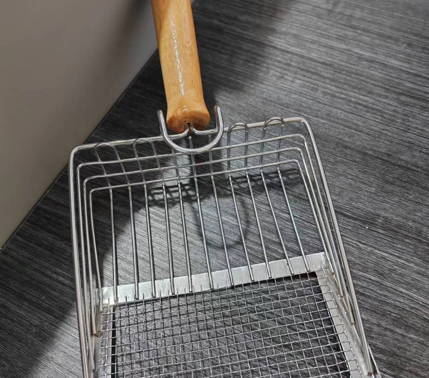 2 - in - 1 Stainless Steel Cat Litter Scoop - Wooden Handle, Efficient Cleaning - 4FurBaby