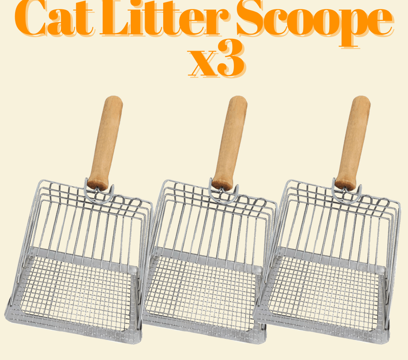 2 - in - 1 Stainless Steel Cat Litter Scoop - Wooden Handle, Efficient Cleaning - 4FurBaby