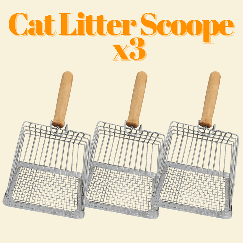 2 - in - 1 Stainless Steel Cat Litter Scoop - Wooden Handle, Efficient Cleaning - 4FurBaby