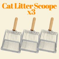 2 - in - 1 Stainless Steel Cat Litter Scoop - Wooden Handle, Efficient Cleaning - 4FurBaby