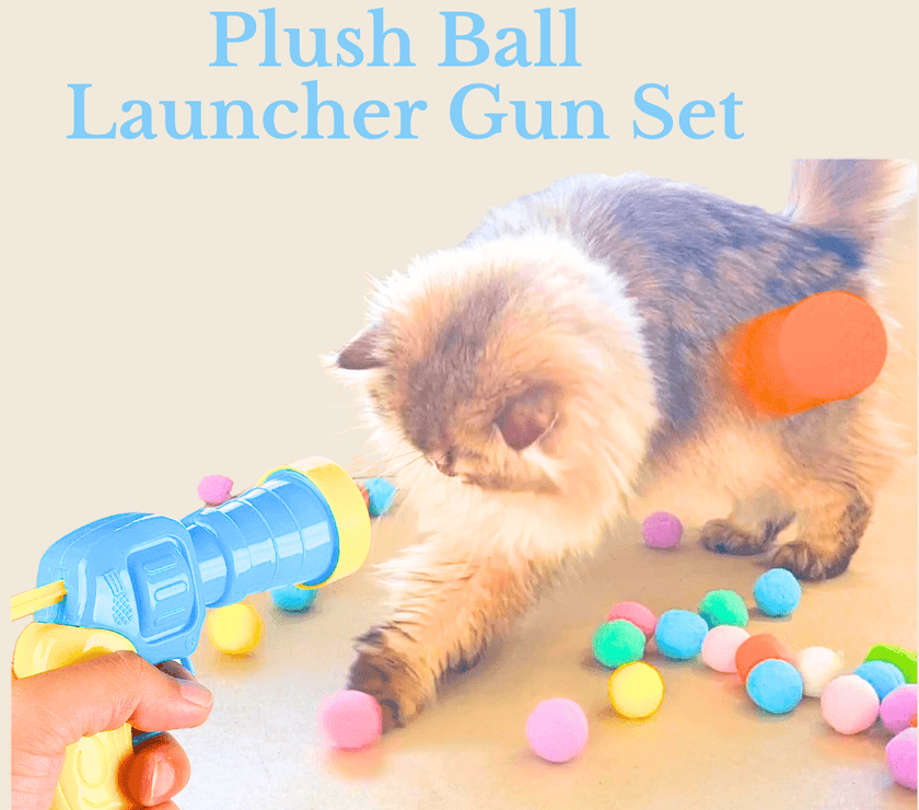 Silent Colorful Ball Launcher Plastic - toy - gun Set (50 Vibrant Plush Balls + Yellow - Green Gun) - 4FurBaby
