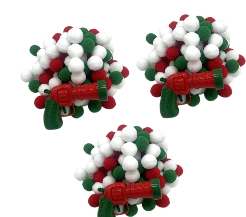 Christmas Joy Cat Interactive Toy - Silent Plush Ball Launcher Gun Set (30 Colorful Balls + Red - Green Gun) - 4FurBaby