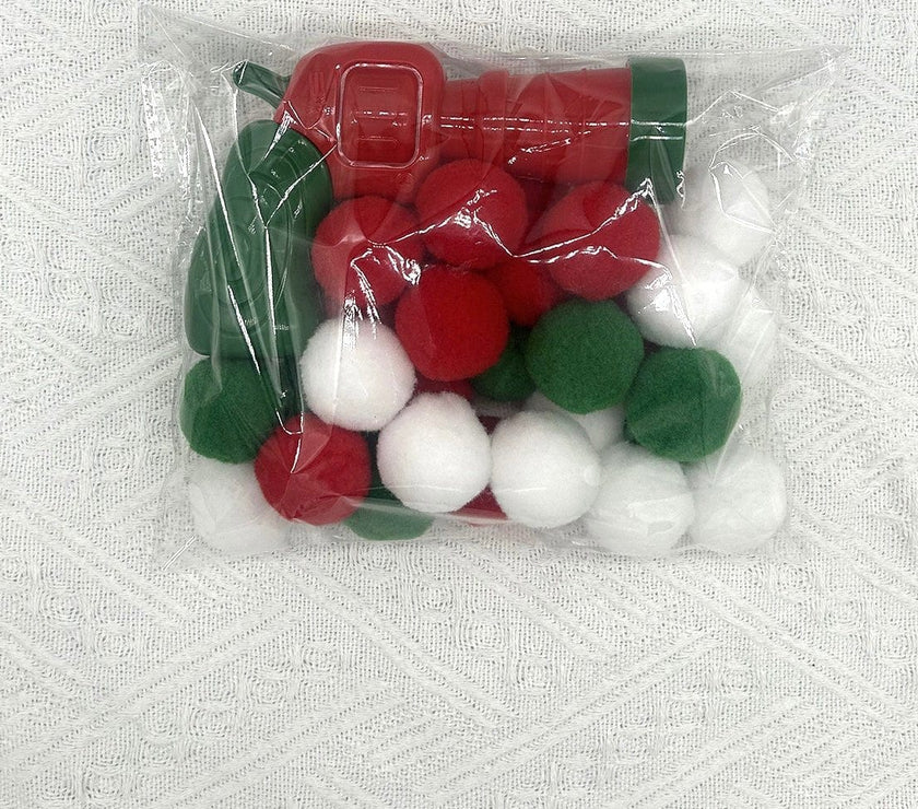 Christmas Joy Cat Interactive Toy - Silent Plush Ball Launcher Gun Set (30 Colorful Balls + Red - Green Gun) - 4FurBaby