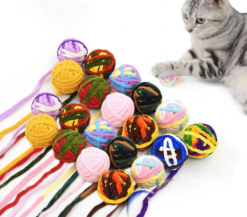 Colorful Cat Bell Plush Balls - Durable Chew Toy for Pets - 4pcs - 4FurBaby