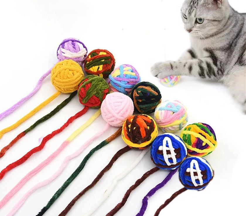 Colorful Cat Bell Plush Balls - Durable Chew Toy for Pets - 4pcs - 4FurBaby