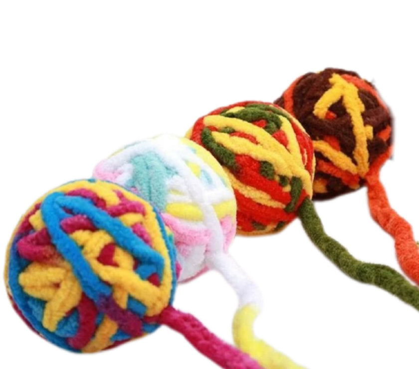 Colorful Cat Bell Plush Balls - Durable Chew Toy for Pets - 4pcs - 4FurBaby