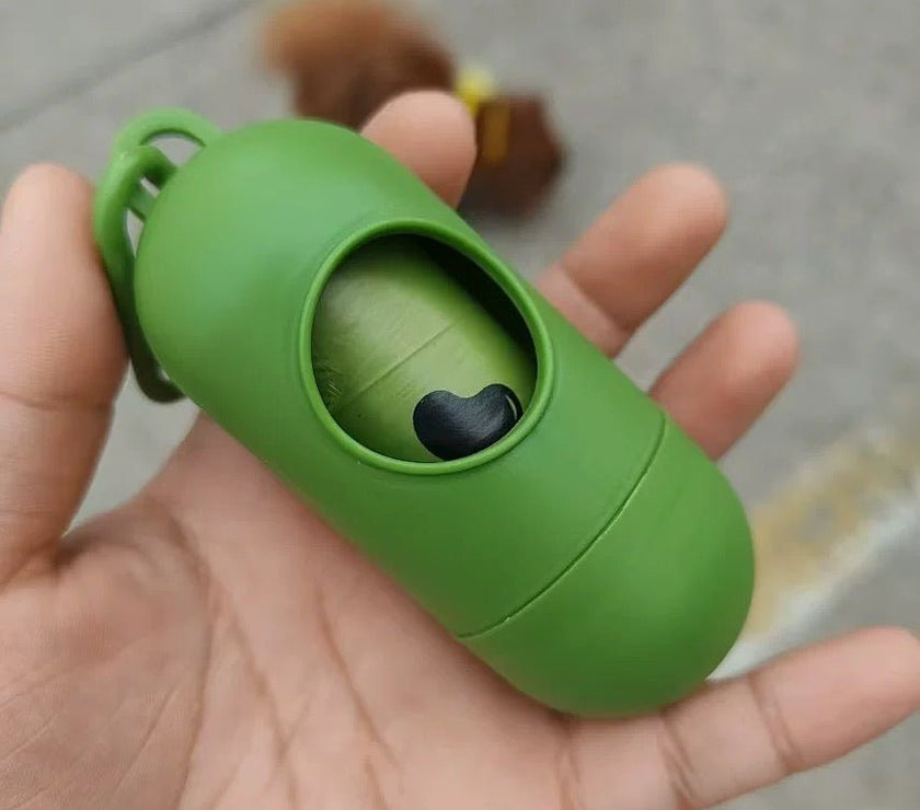 biodegradable trash pet poop bags along with a dispenser designed for convenience and environmental sustainability